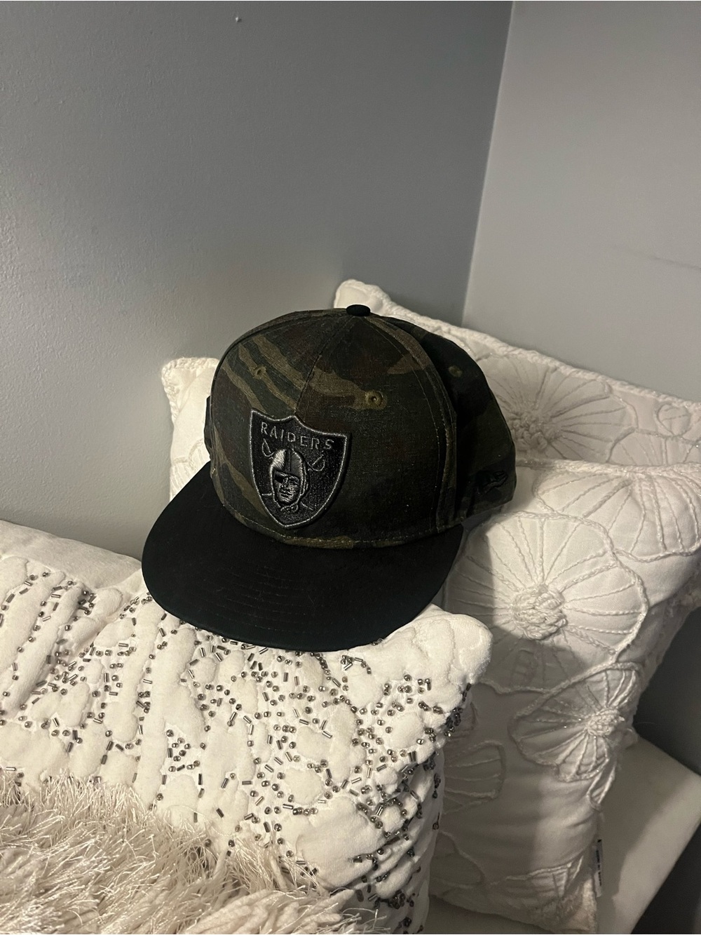 Raiders Camo Snapback Hat - Black Brim